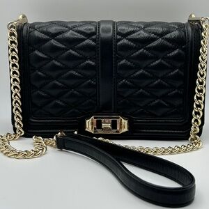 Rebecca Minkoff LOVE Crossbody Black Leather Diamond Quilt EUC